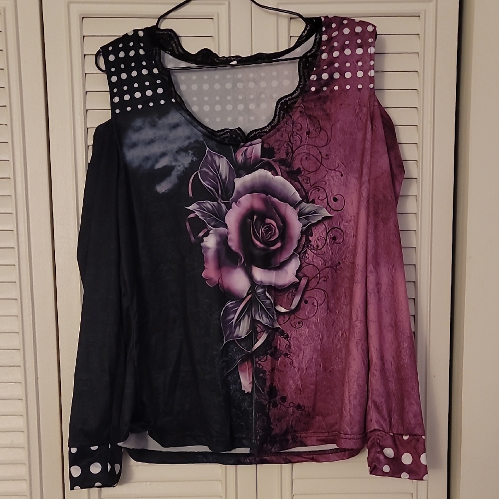 SHEIN Black and Pink Floral Blouse